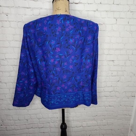 Vintage 90s Dark Botanical Cottagecore Purple Leslie Fay Blouson Jacket - Picture 4 of 13